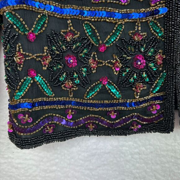 Papell Boutique Evening Vintage 100% Silk Beaded Sequin Jacket 14P Wedding Party - Picture 5 of 16
